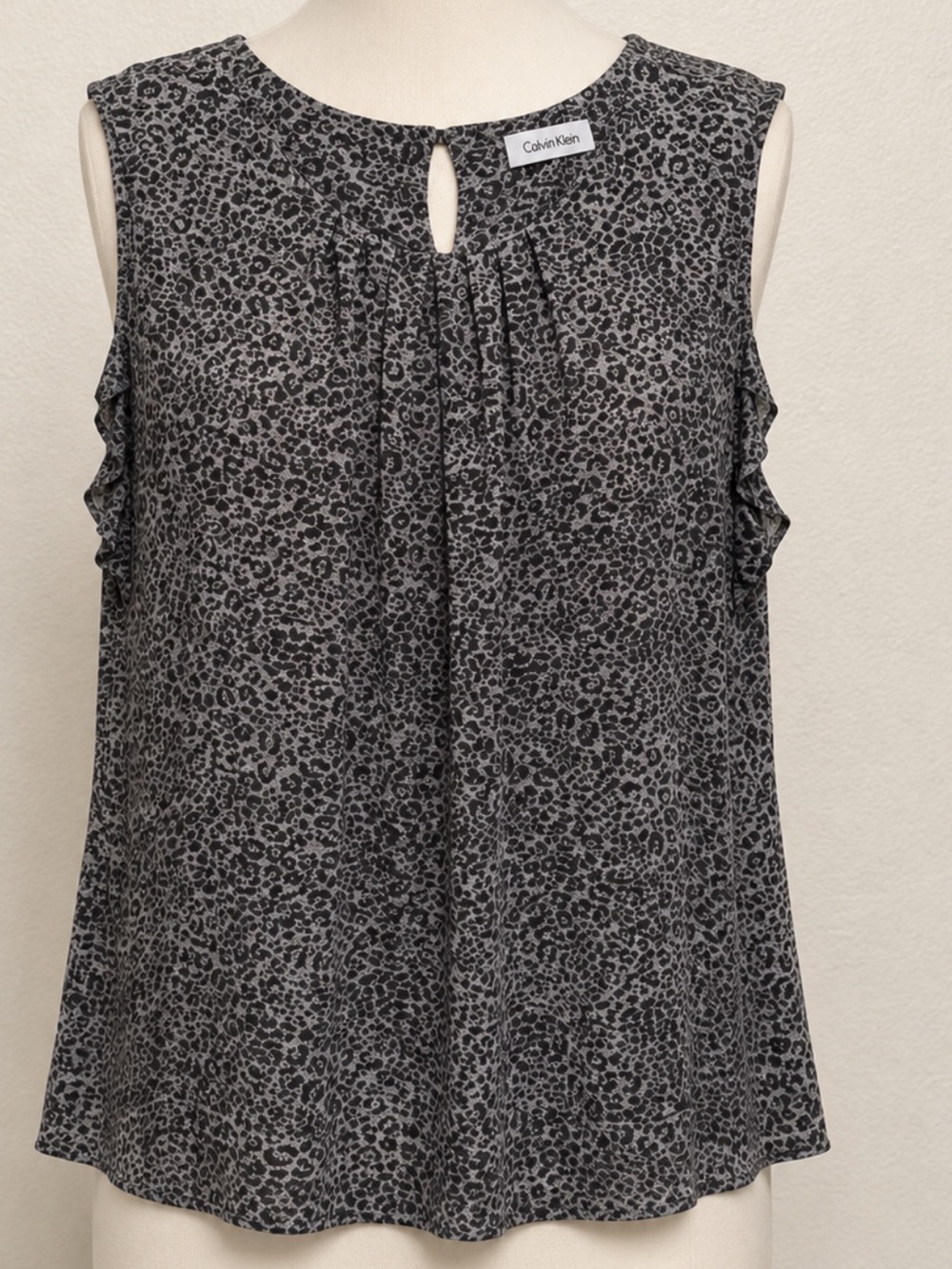 Calvin Klein Gray & Black Animal Print Sleeveless Lightweight Top Size M